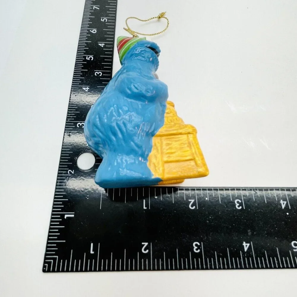 Vintage Christmas Ornament COOKIE MONSTER SESAME ST. MUPPETS Hand Painted Taiwan